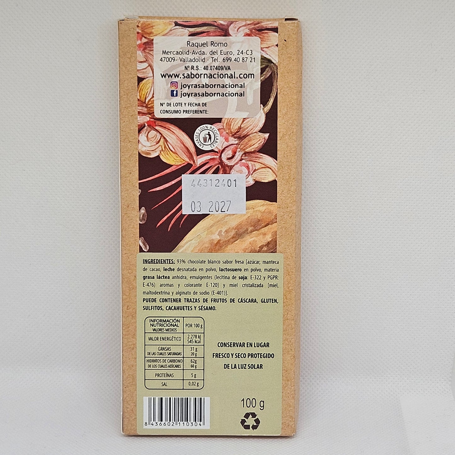 Chocolate Blanco con Fresa Artesano