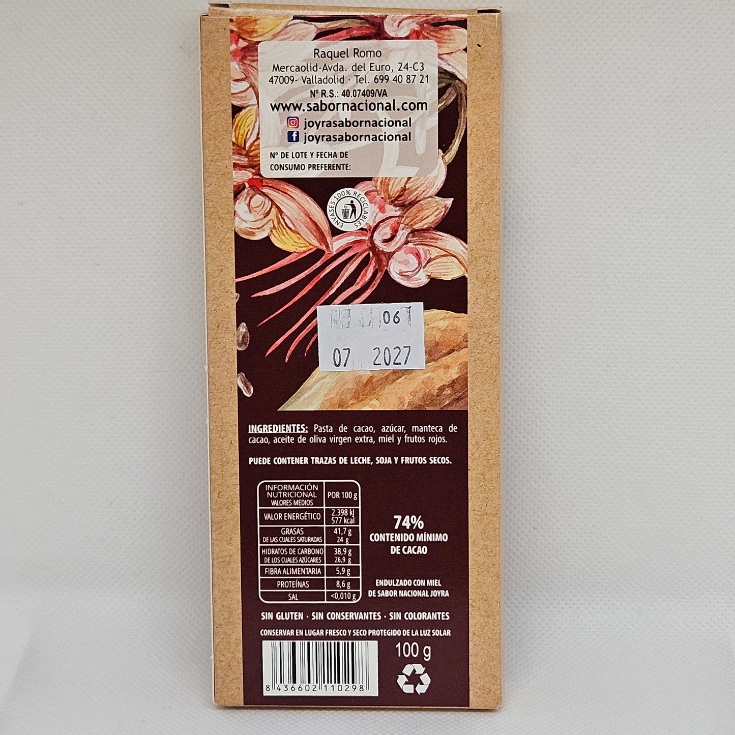 Chocolate 74% Frutos Rojos Artesano