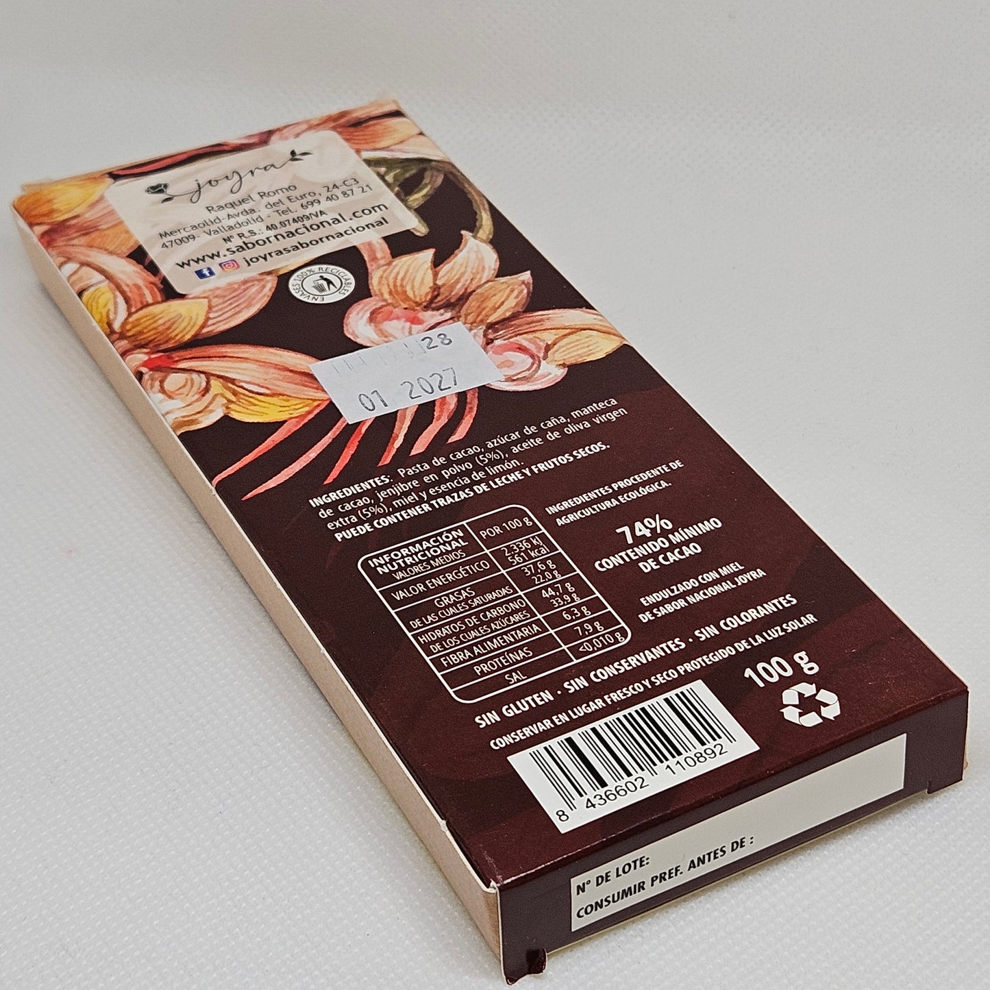 Chocolate 74% Limon y Jengibre Artesano