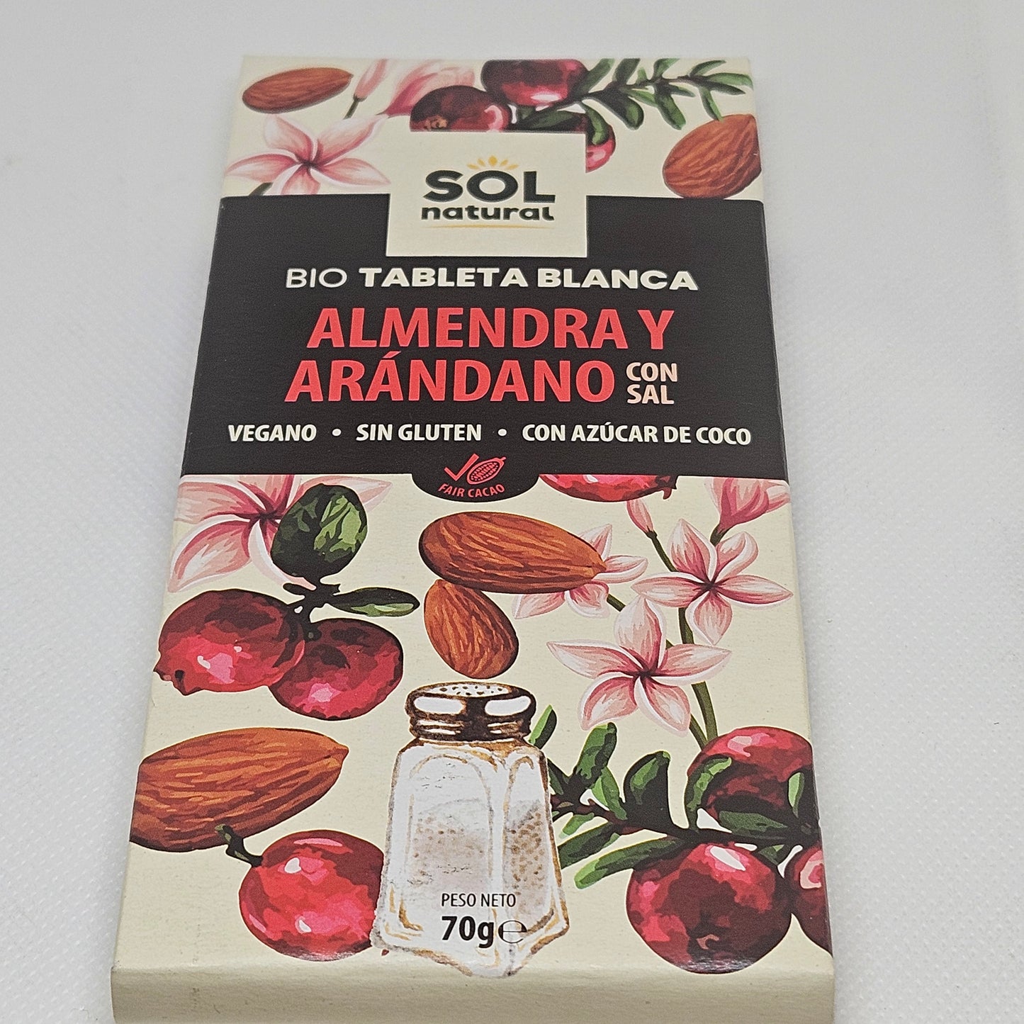 Chocolate Vegano Almendra y Arandano  Sol natural