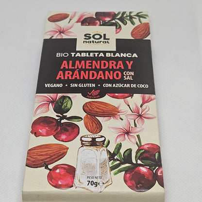 Chocolate Vegano Almendra y Arandano  Sol natural